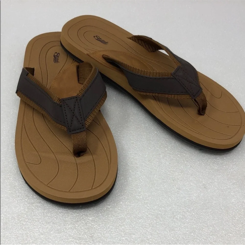 Strand Flip Flops for Men Brown & Tan Toe Post Sandals Size 11 Vacation Casual